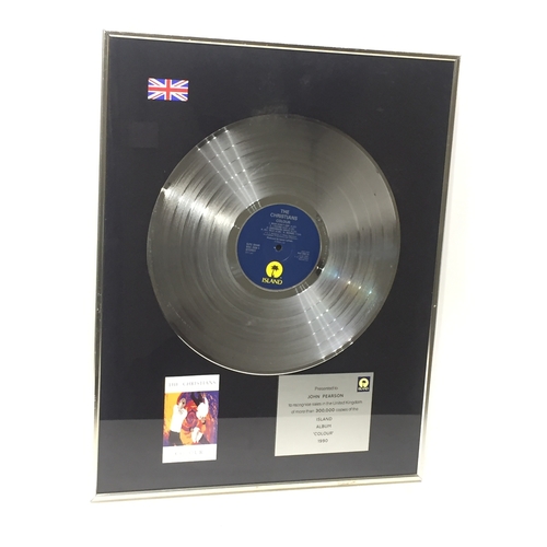 394 - Framed Silver Disk .The Christians Number 1 Album (colour)Presented To John Pearson.