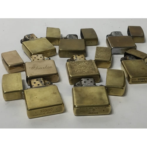 395 - 8 Vintage Brass Zippo Lighters