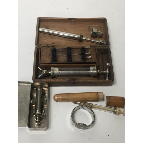 398 - Small Group Of Vintage Medical Syringes Along With A Watch.