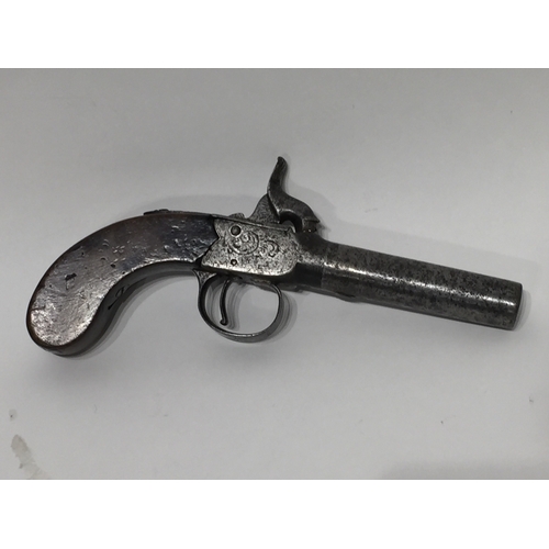 168 - A small percussion cap pistol with removable barrel and proof marks to barrel