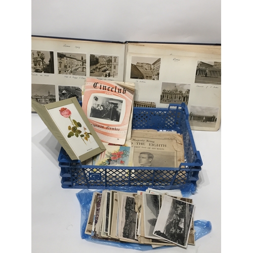 201 - Photograph album containing post war photographs of European cities along with various postcards  ec... 