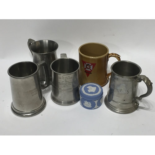 215 - Military interest pewter tankards for raf and other military interest along with wedge wood ceramic ... 