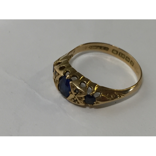 126 - 18ct Gold  Sapphire Ring Size p