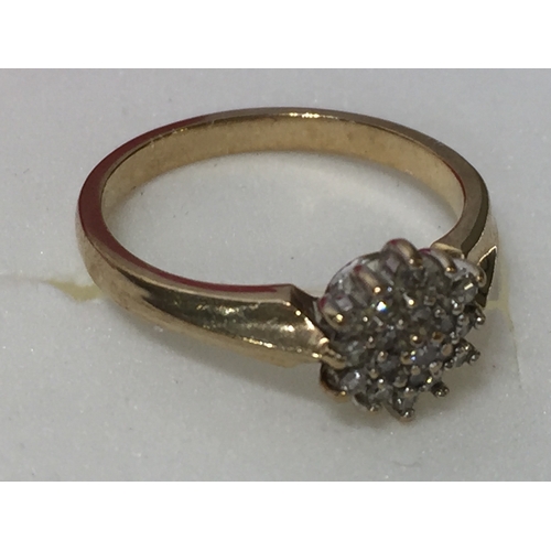 127 - 9ct Diamond Cluster Ring Size K