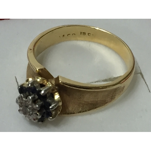 131 - 18 Ct Gold Sapphire And Diamond Cluster Ring Size Q