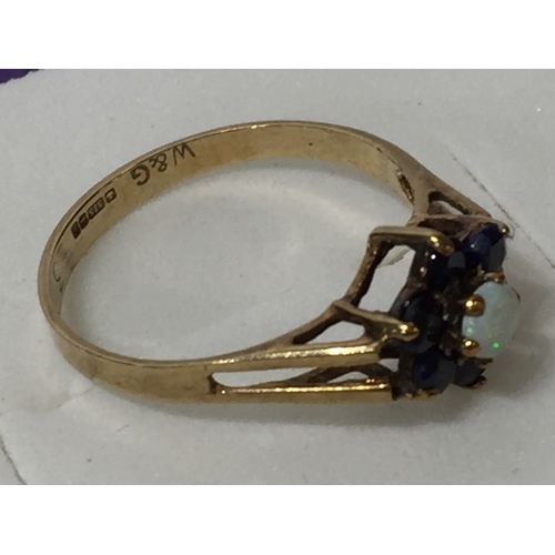 133 - 9 Ct Gold Opel And Sapphire Ring Size L