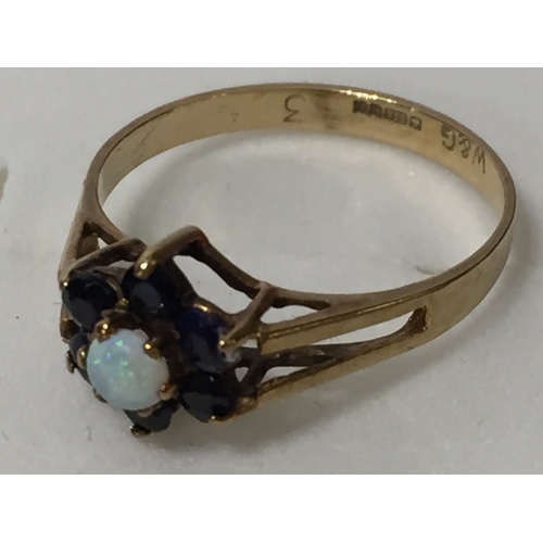 133 - 9 Ct Gold Opel And Sapphire Ring Size L