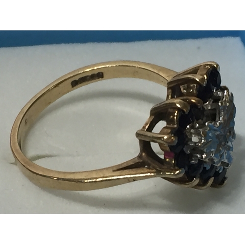 134 - 9 Ct Gold Sapphire And Diamond Ring Size O