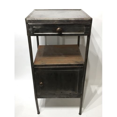 3 - Industrial metal cabinet with drawer and cupboard in rubbed Down condition, stands 80x38x37cms