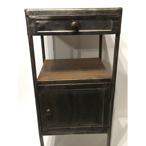 3 - Industrial metal cabinet with drawer and cupboard in rubbed Down condition, stands 80x38x37cms