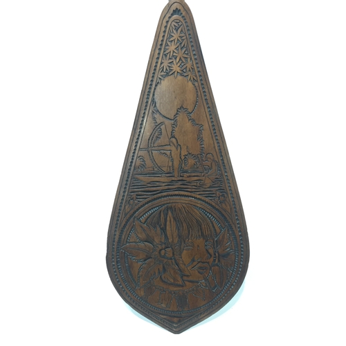 106 - Amazonian Tribal Paddle With Heavily Carved Decoration And Signature To Reverse 118 cms