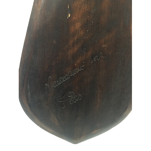 106 - Amazonian Tribal Paddle With Heavily Carved Decoration And Signature To Reverse 118 cms