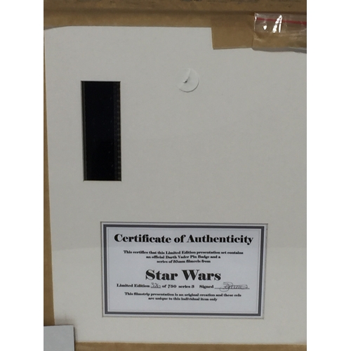 258 - Limited edition Original framed film cell from star wars series (3) with official pin badge