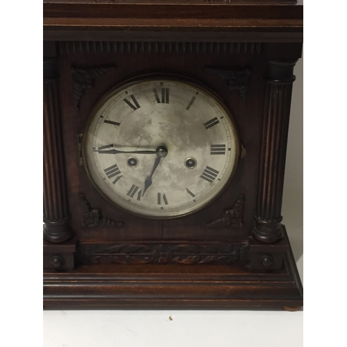 107 - German Mantle Clock With Pendulum And Key Standing 40 Cms High