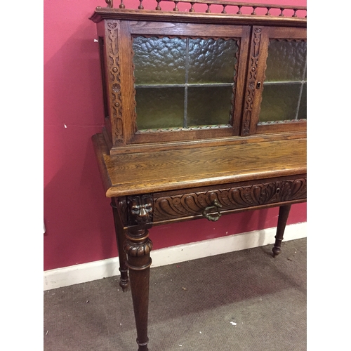 7 - French Desk With Carved Wood Lion Decoration. 121 High X 101 X 49 Cms