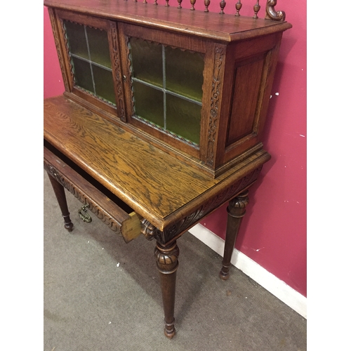 7 - French Desk With Carved Wood Lion Decoration. 121 High X 101 X 49 Cms