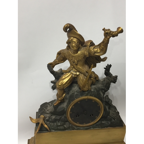 297 - French Ormolu And Bronze Figural Mantle Clock 43 x 32 cms