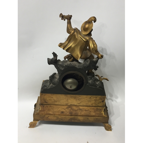 297 - French Ormolu And Bronze Figural Mantle Clock 43 x 32 cms