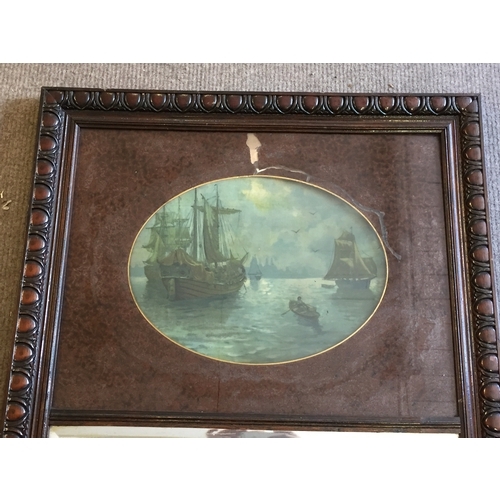 76 - Framed hall mirror with sail ship Painting Insert 135x72cms