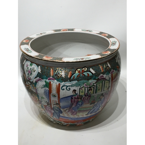 197 - Chinese hand painted planter 36cms high 41diamoter