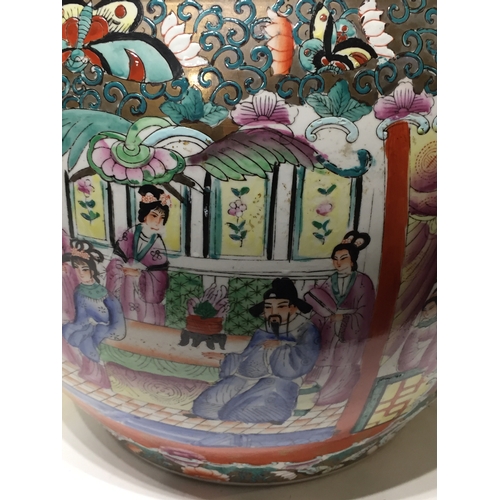 197 - Chinese hand painted planter 36cms high 41diamoter