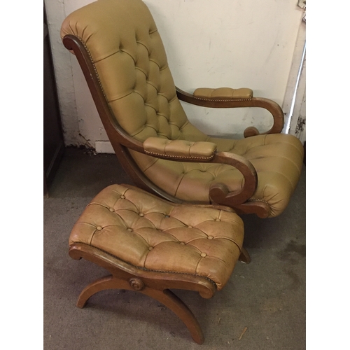 60 - Similar To Previous Lot Vintage Leather Lounge  Chair With Foot Stool