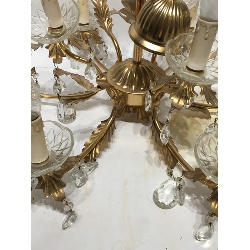 74 - A gold leaf glass decoration with glass droplet 6 branch chandelier