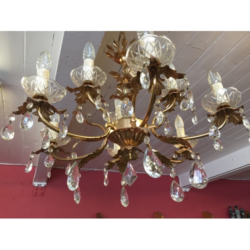 74 - A gold leaf glass decoration with glass droplet 6 branch chandelier