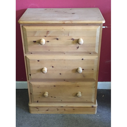 1 - Solid Pine  3 Drawer Chest 96 X 69 X 42 Cms