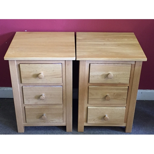 64 - Pair Of Solid Light Oak Bedside Chest Of Three Drawers 61 x 43 x 43 Cms