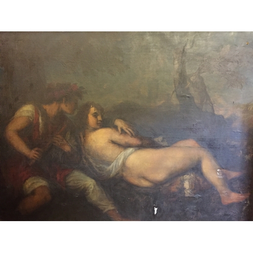 73 - Interesting Large oil on canvas possibly Italian school, name plaque reads daphnis et chloe ecole it... 