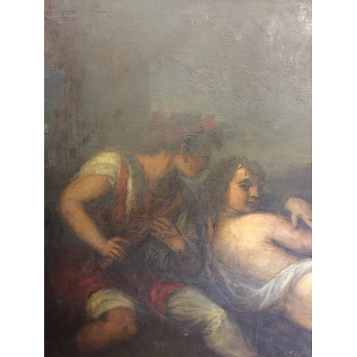 73 - Interesting Large oil on canvas possibly Italian school, name plaque reads daphnis et chloe ecole it... 