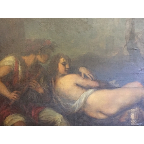 73 - Interesting Large oil on canvas possibly Italian school, name plaque reads daphnis et chloe ecole it... 