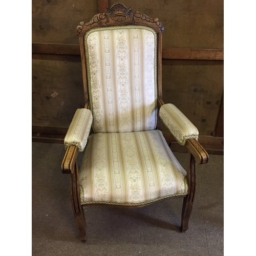 32 - Upholstered French Chair With Carved Wood Decoration.