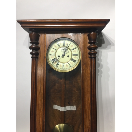 117 - Vienna Long Case Regulator Wall Clock. Working . 98 x 48 cms