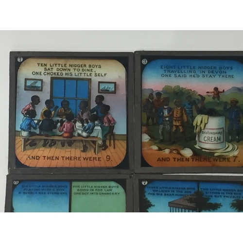 142 - Six Rare Blackamoor Glass Victorian Whimsical Lantern Slides  (6)