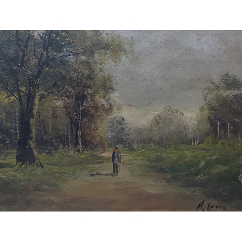 75 - Gilt Framed Oil On Board Gentleman Walking Through Woodland Signed Bottom Right 37 x 30 cms