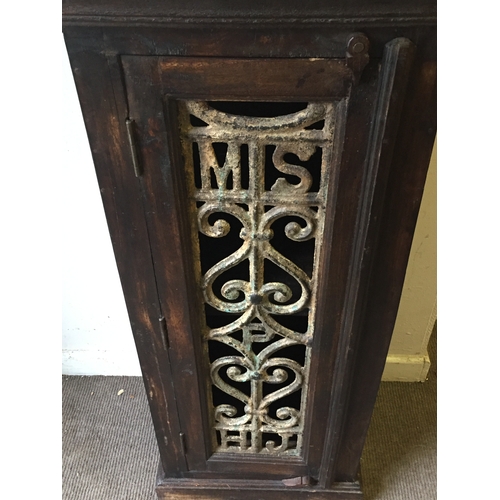 24 - Similar To Previous Lot Hard Wood Possibly Indian Cupboard With Interesting Iron Insert From A Railw... 