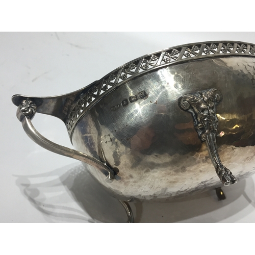 137 - Twin Handle Silver Hallmarked Bowl With Figural Feet 26 x 14 x 7.5 cms