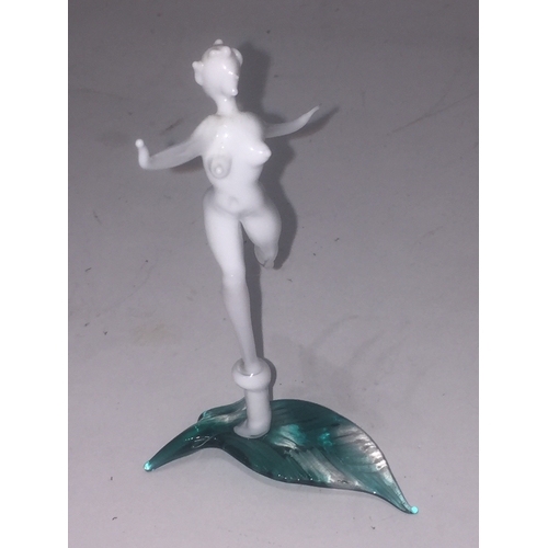 284 - Glass Figure Of A Nude Lady On A Leaf Possible Murano 10 cms High