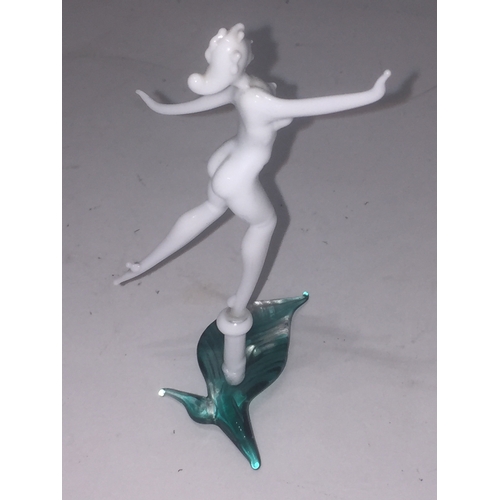 284 - Glass Figure Of A Nude Lady On A Leaf Possible Murano 10 cms High