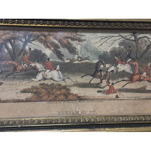 93 - 2 Early 19th Century Dubourg Elongated  Hunting Prints . Fox Hunting Along With Easter Hunt . 69 x 1... 