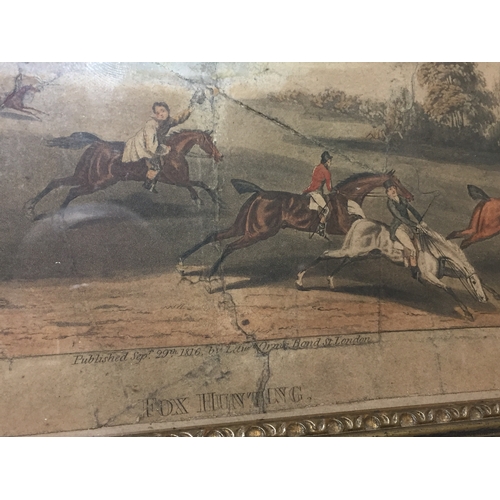 93 - 2 Early 19th Century Dubourg Elongated  Hunting Prints . Fox Hunting Along With Easter Hunt . 69 x 1... 