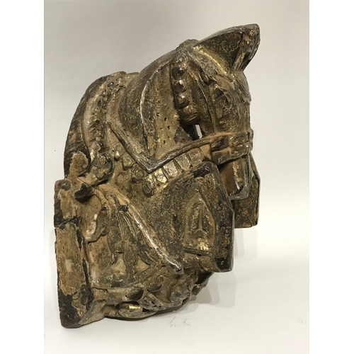 104 - Antique Carved Wood Horse Head, Remnants Of Gilt Paint Present.  22 x 13 x 14 cms