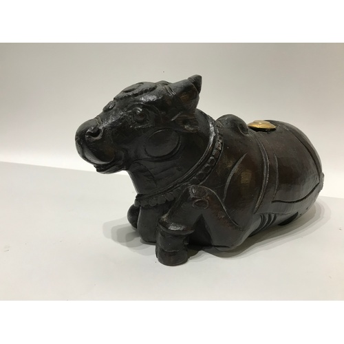 106 - Oriental Carved Wood Cow 27 x 15 cms