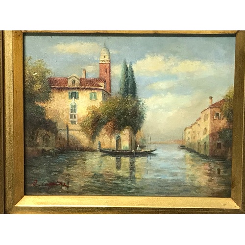 147 - Gilt Framed And Glazed Oil On Board Venetian Gondola On The River.45 X 40 cms Signed Bottom Left