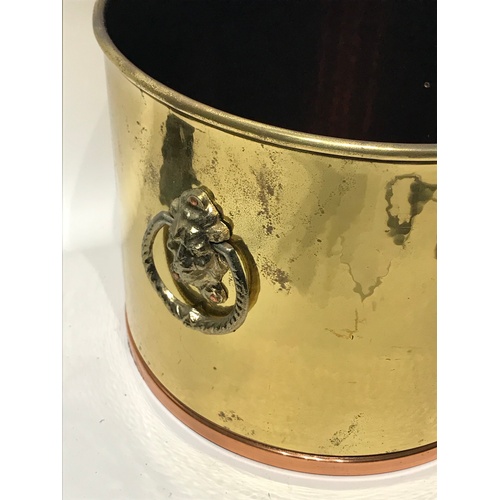 149 - Copper And Brass Coal Bucket Or Planter With Lion Head Handles. 30 x 24 cms