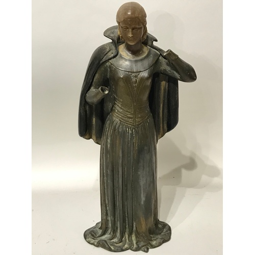 166 - Antique Spelter Figure Of A Caped Lady 44 cms High