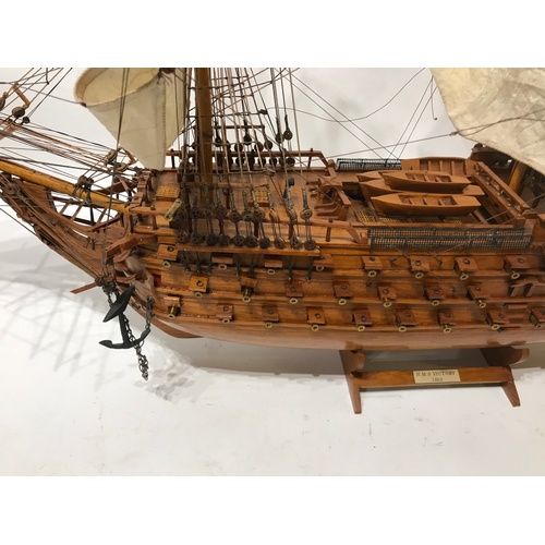 195 - Large Scale Wood Model Of HMS Victory In Full Sail . 100 x 77 cms