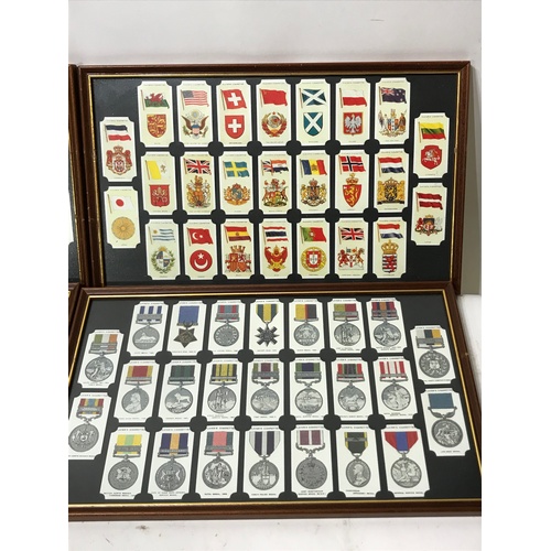 213 - 4 x Framed Players Cigarette Collectors Cards Of Military Medals And Flags